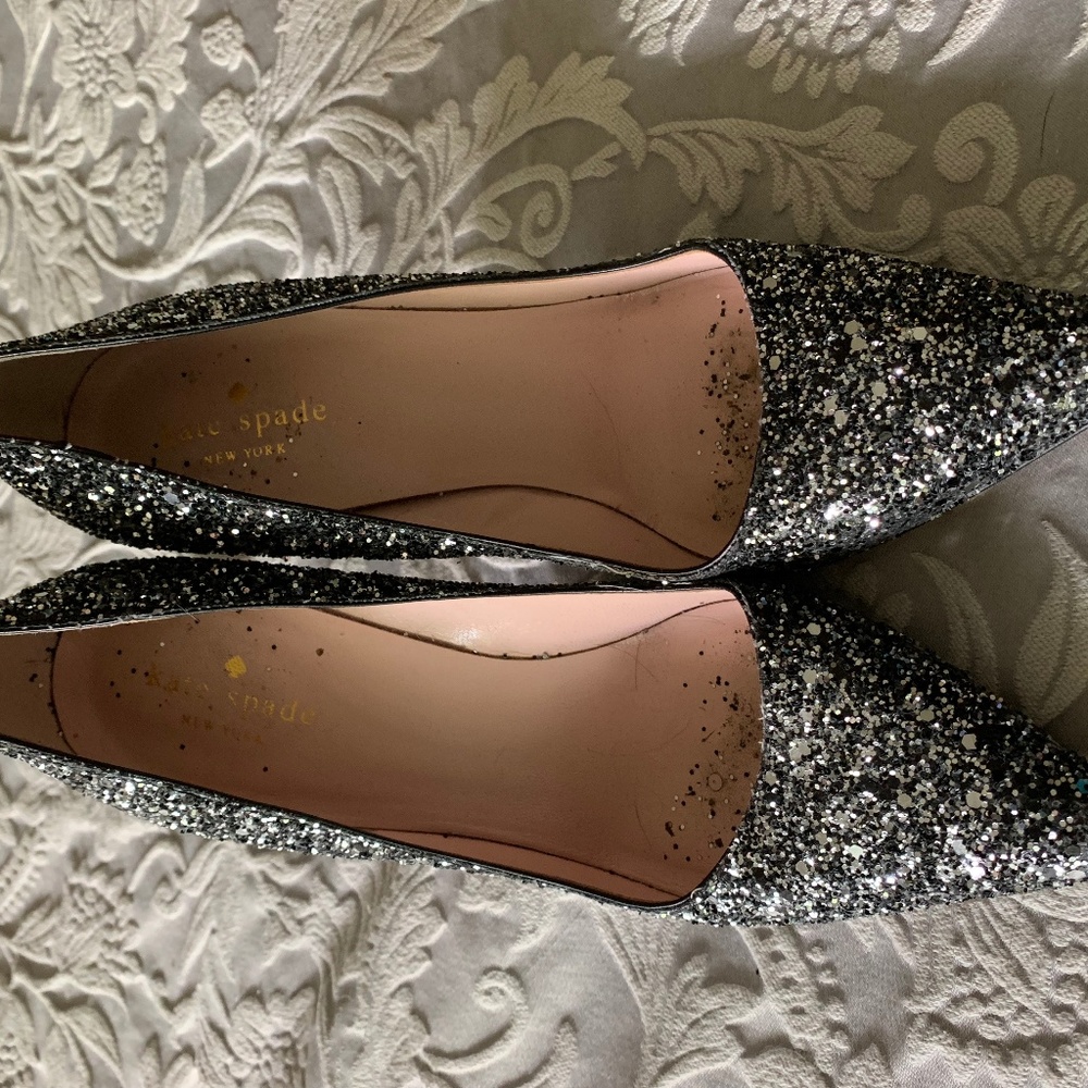Kate Spade black and silver glitter pumps